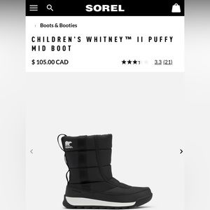 COPY - Sorel Whitney puffer boot toddler size 8